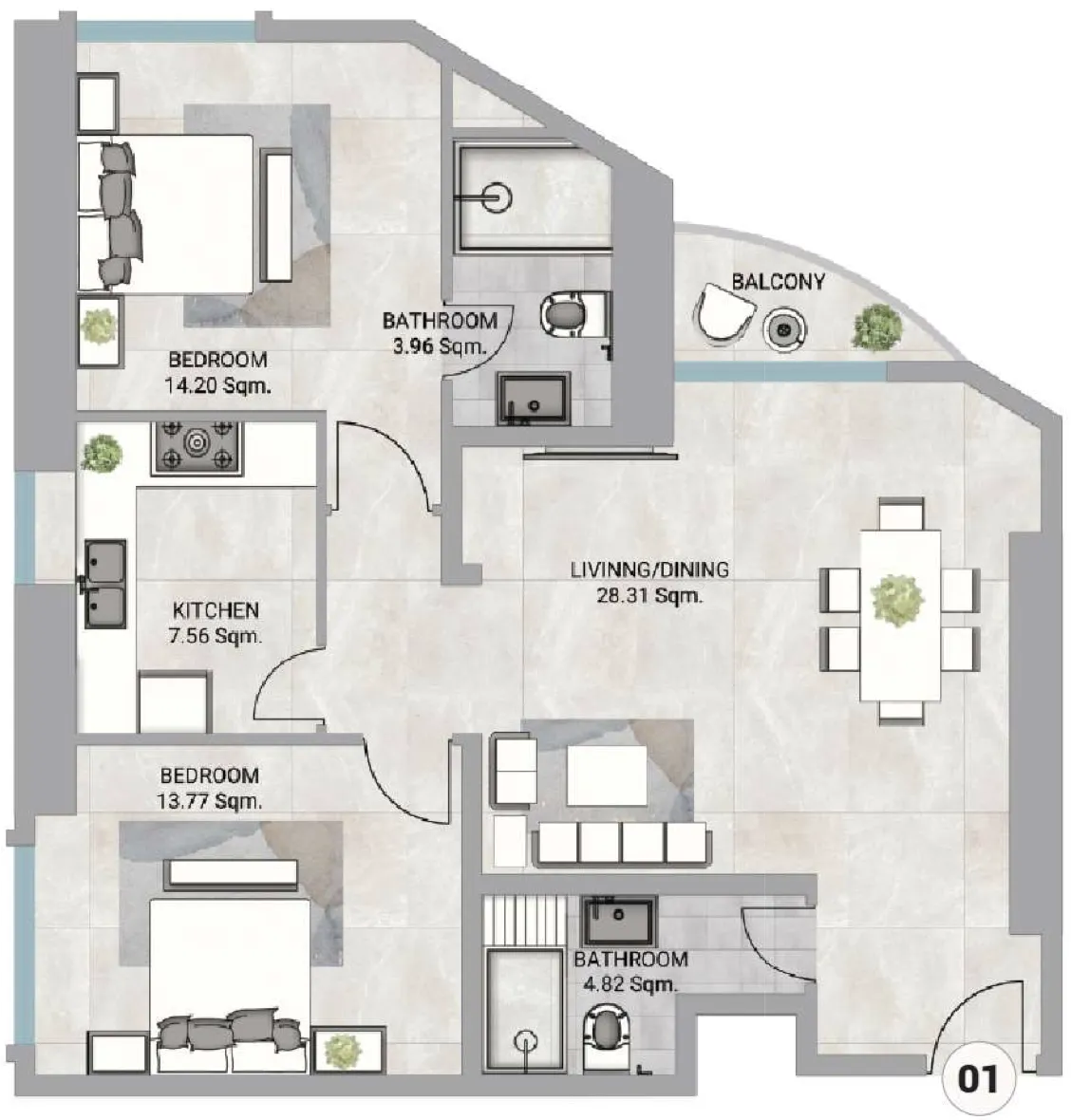 Barajeel Towers 2 bed floor plan, 3,376 sqft