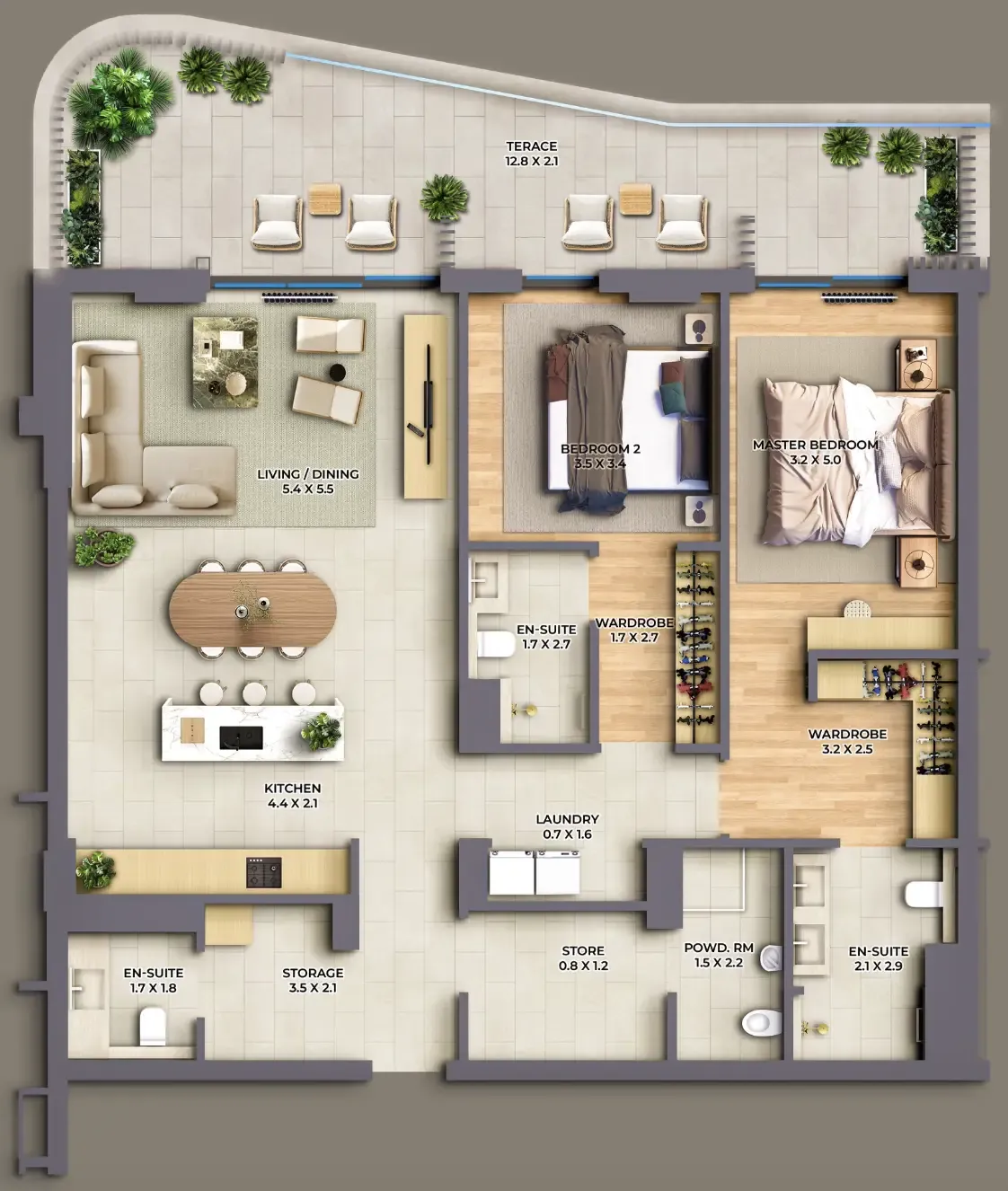 The Cape 2 bed floor plan, 1,931 sqft