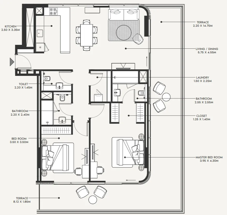 Azizi Amir 2 bed floor plan, 1,731 sqft