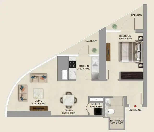 Skyvue Altier 1 bed floor plan, 738 – 746 sqft
