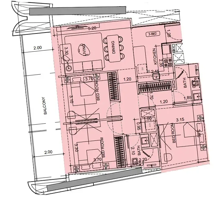 Vision Iconic 3 bed floor plan, 1,203 sqft