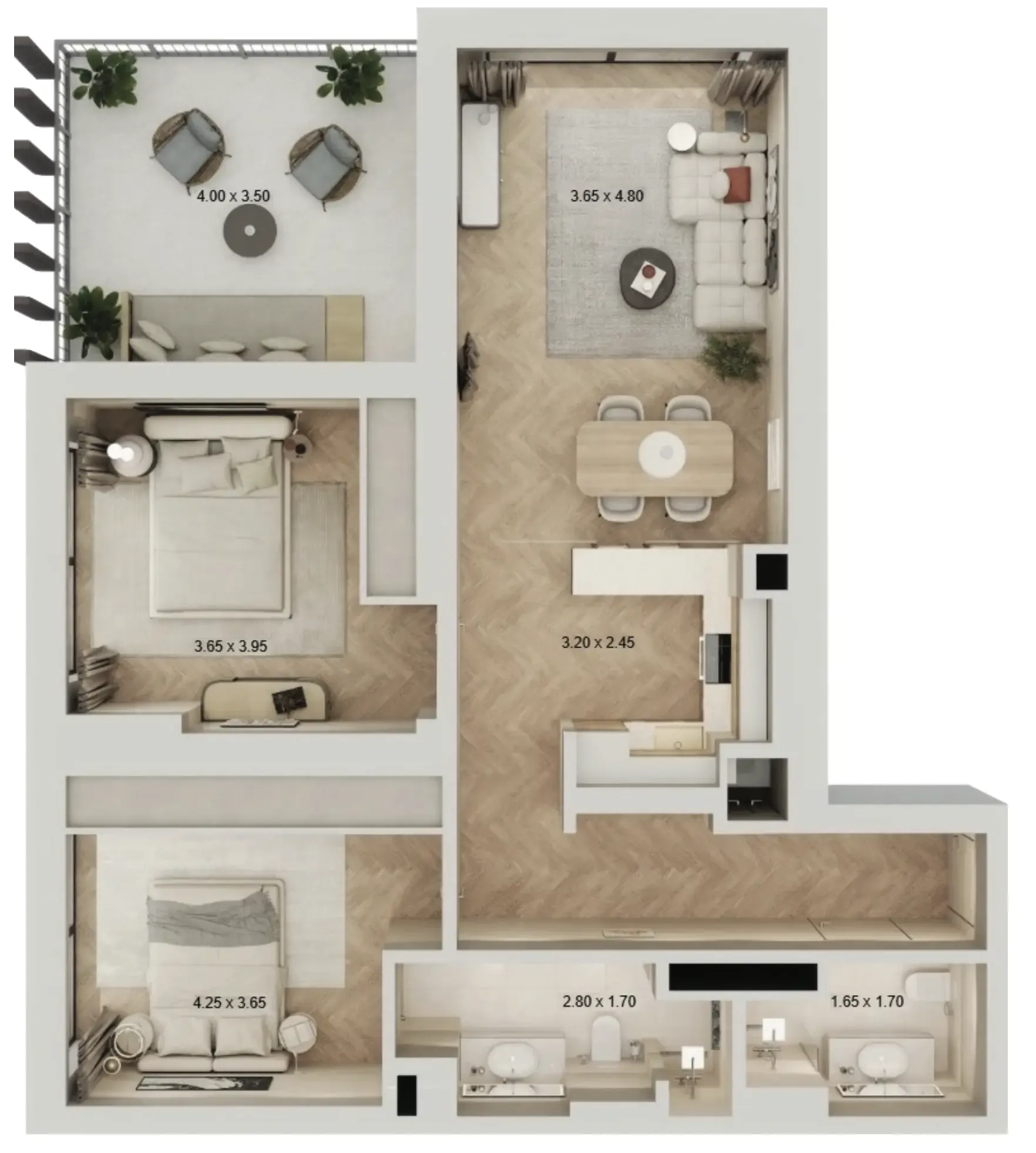 Arisha Terraces 2 bed floor plan, 1,129 sqft