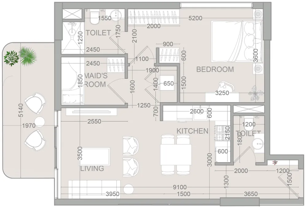 TETR1S Tower 1 bed floor plan, 803 sqft