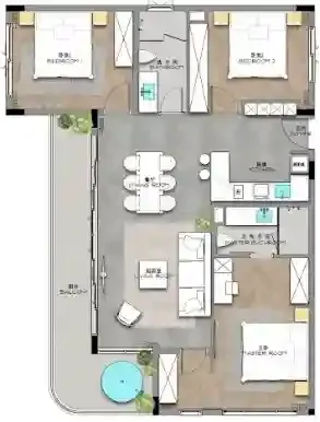 Ayana Heights Seaview Residences 3 bed floor plan, 1,216 sqft