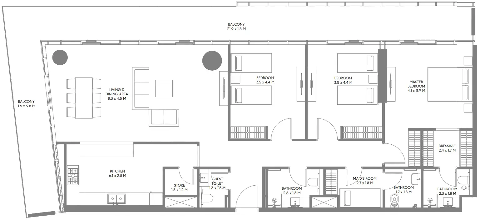 The Gate 5 3 bed floor plan, 2,189 sqft