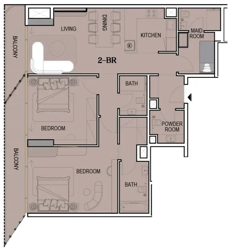 Tresora by Wadan 2 bed floor plan, 1,295 sqft