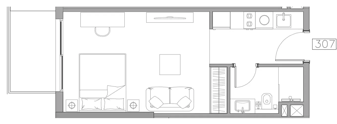 Trevino Studio floor plan, 383 sqft
