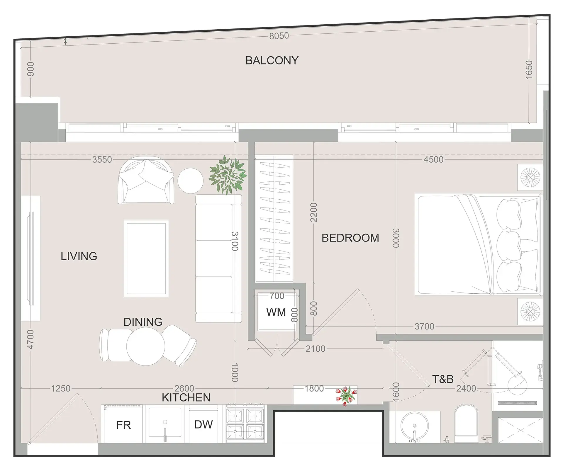 SKY LEVEL 1 1 bed floor plan, 572 sqft