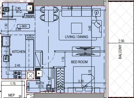 Binghatti Sky Terraces 1 bed floor plan, 757 sqft