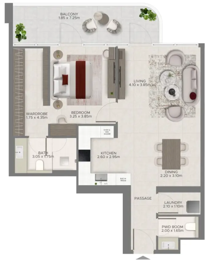 Ramada Residences by Wyndham at Dubai Islands 1 bed floor plan, 982 sqft