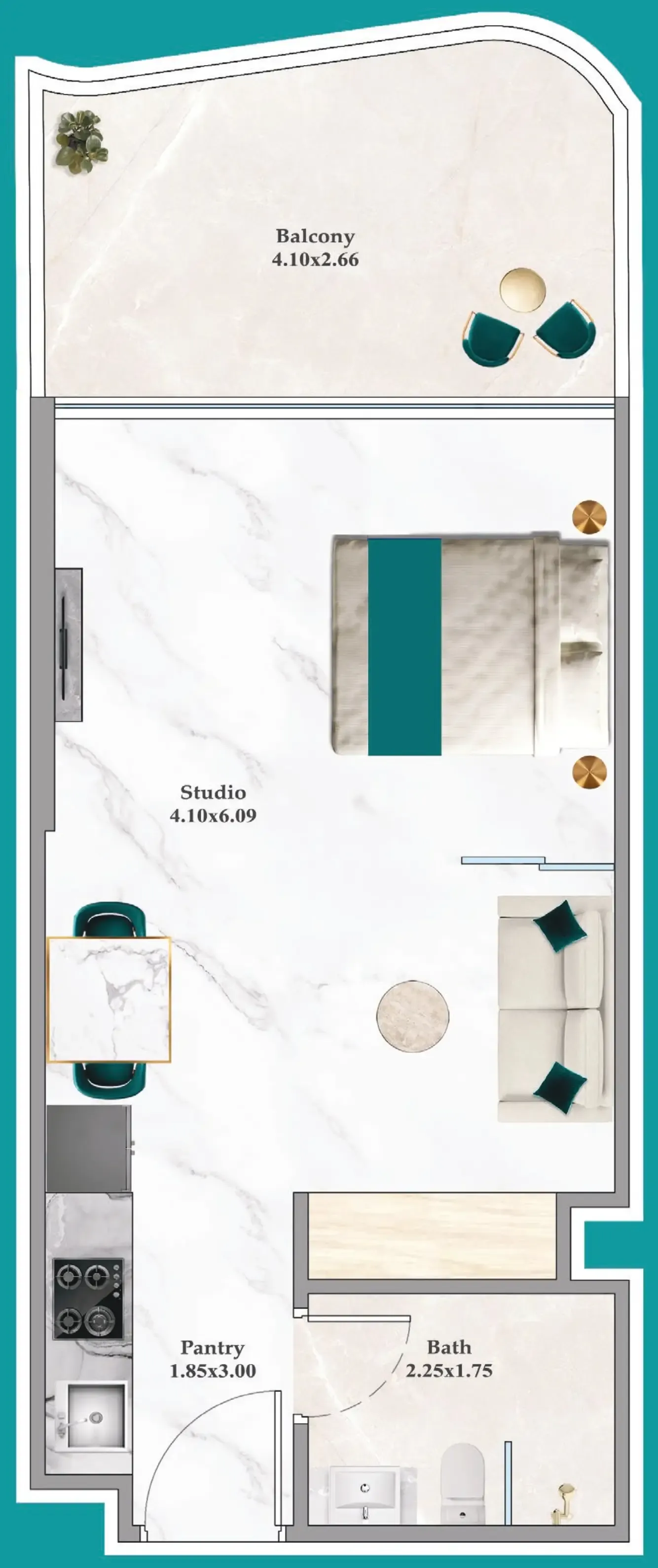 Breez Studio floor plan, 447 sqft