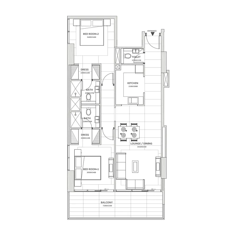 Solanki One 2 bed floor plan, 1,076 sqft