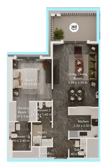 Bab Al Qasr Garden Residences 65 1 bed floor plan, 775 sqft