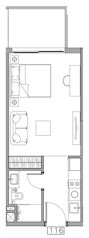Trevino Studio floor plan, 395 sqft