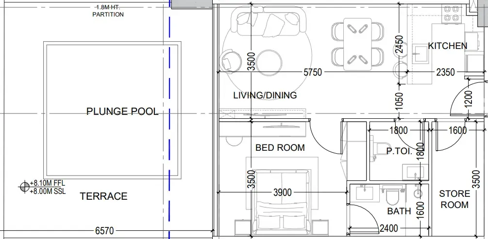 Al Haseen Residences 6 1 bed floor plan, 1,168 sqft