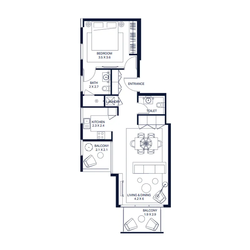The Atria 1 bed floor plan, 891 sqft