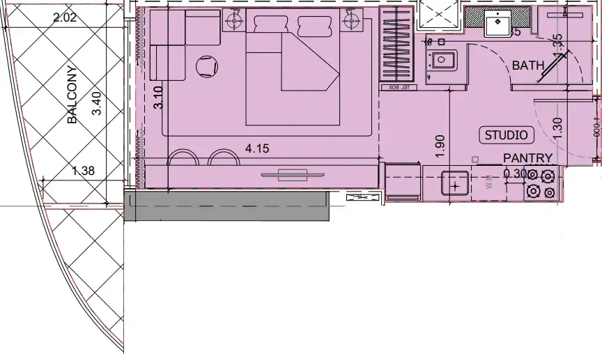 Project Maybach Studio floor plan, 362 sqft