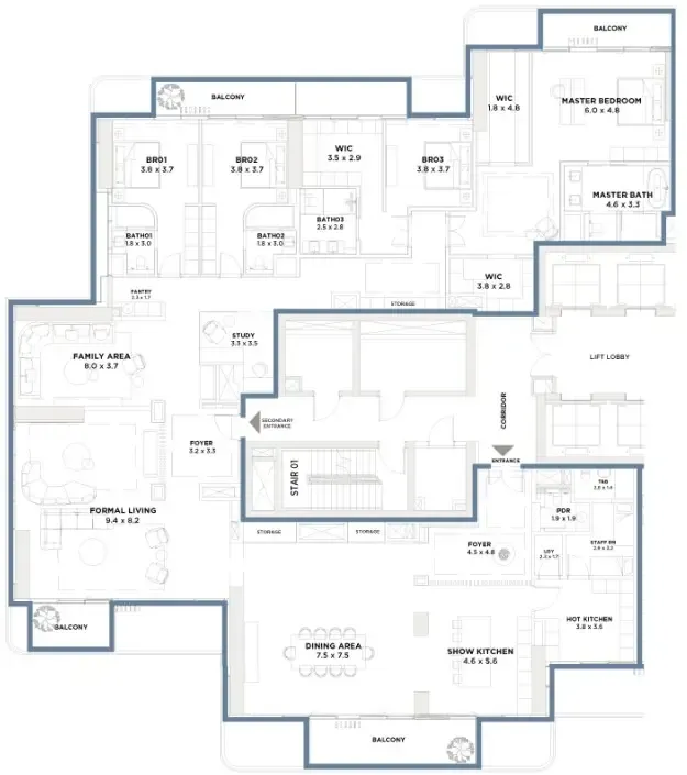 Serenia District West Residence 4 bed floor plan, 5,974 sqft
