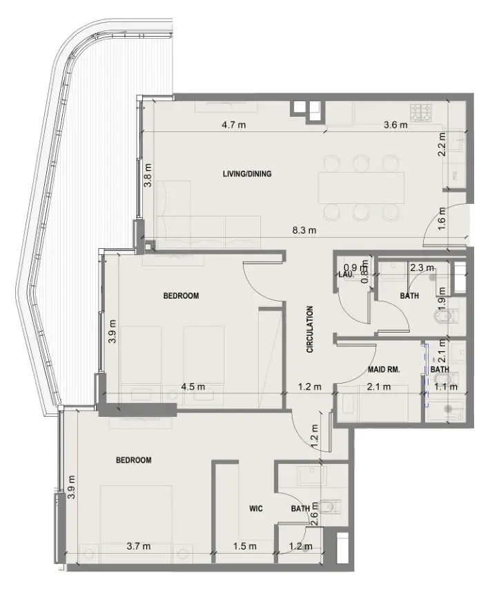 Blue Marina Residence 2 bed floor plan, 1,303 – 1,304 sqft