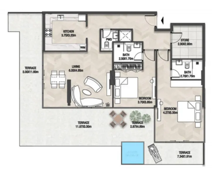 Trinity 2 bed floor plan, 2,112 sqft