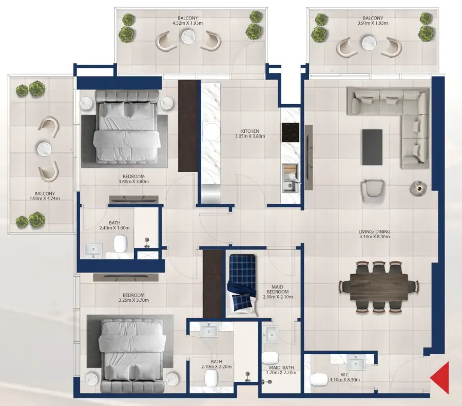 Al Vista 2 bed floor plan, 1,446 sqft