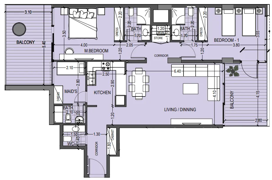 Celia Gardens 2 bed floor plan, 1,485 sqft