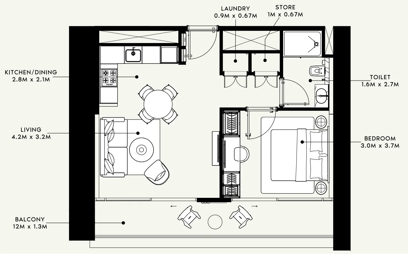Azizi Milan 1 bed floor plan, 657 sqft