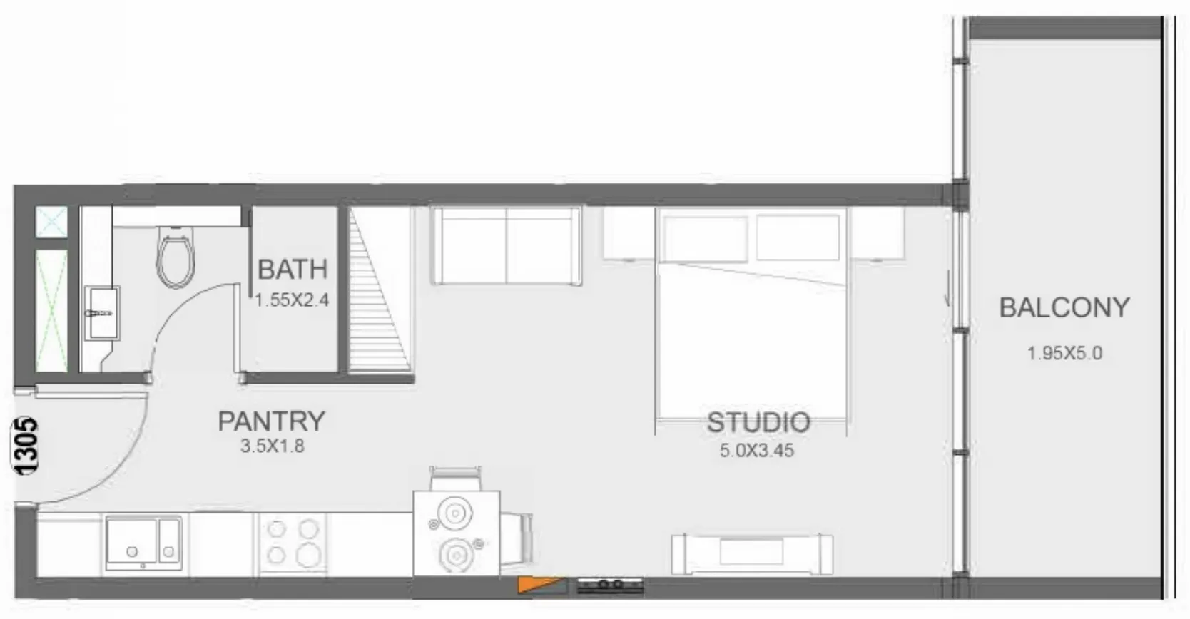 Floarea Oasis Studio floor plan, 453 sqft