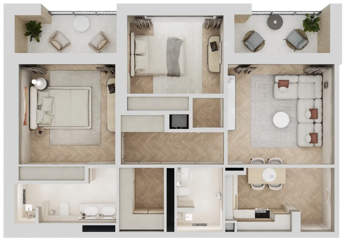 Arisha Terraces 2 bed floor plan, 1,090 sqft