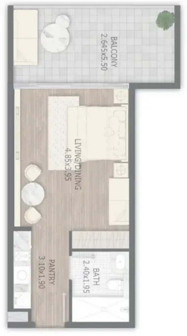 Stamn One Studio floor plan, 532 sqft