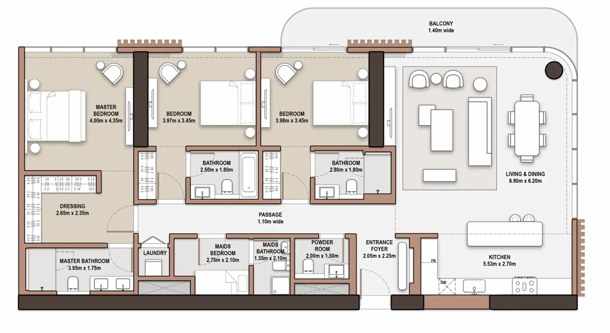 The Edit at d3 3 bed floor plan, 2,154 sqft