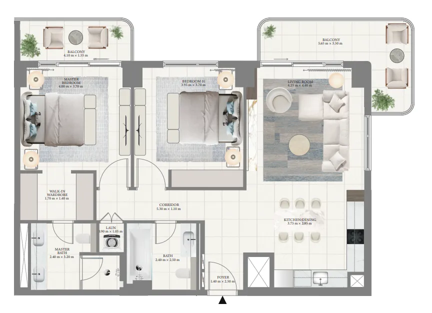 Pier Point 2 bed floor plan, 1,279 sqft