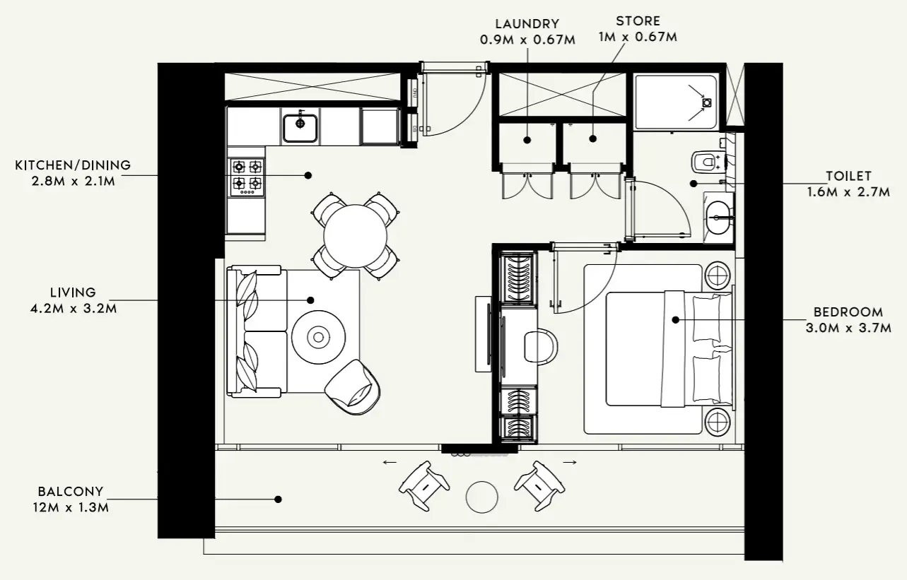 Azizi Milan Studio floor plan, 324 sqft