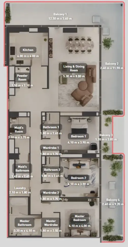 Luluat Marina at Luluat Al Raha 3 bed floor plan, 3,019 sqft