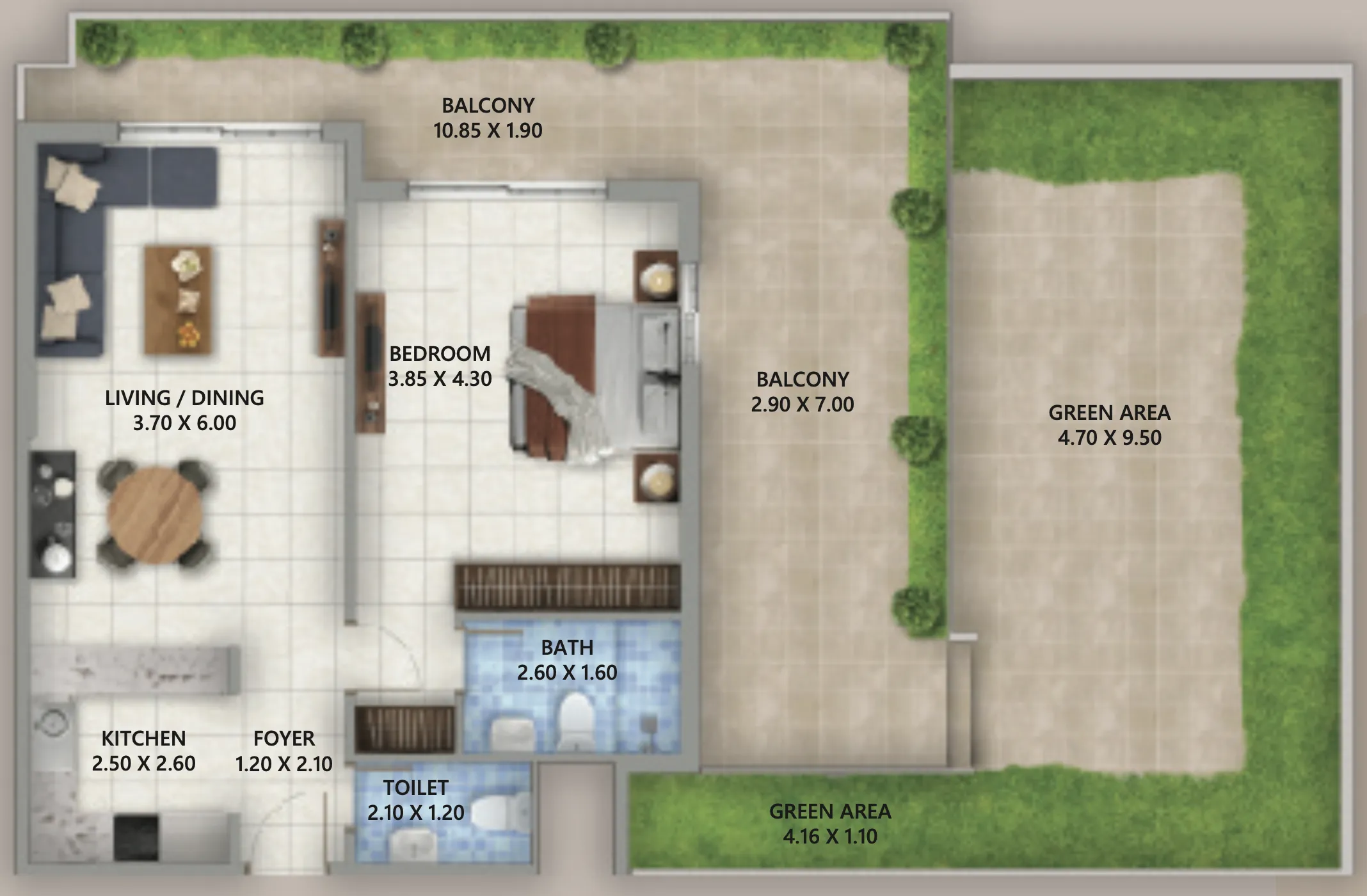 Linden Residences 1 bed floor plan, 971 – 1,137 sqft