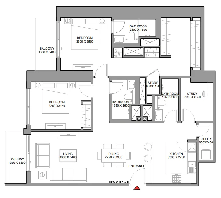 310 Riverside Crescent 2 bed floor plan, 1,425 sqft