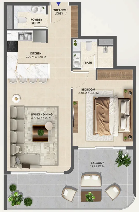 Vivida Residences 1 bed floor plan, 812 sqft