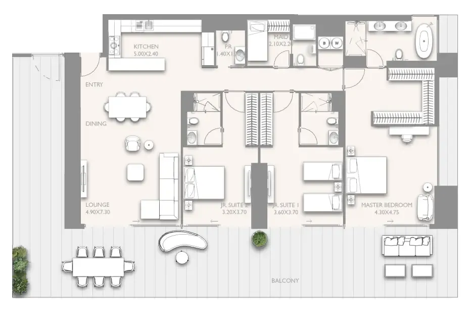 Fairmont Residences Solara Tower 3 bed floor plan, 2,933 sqft