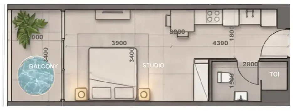 Sky Harmony Studio floor plan, 394 – 413 sqft