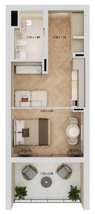 Arisha Terraces Studio floor plan, 413 sqft