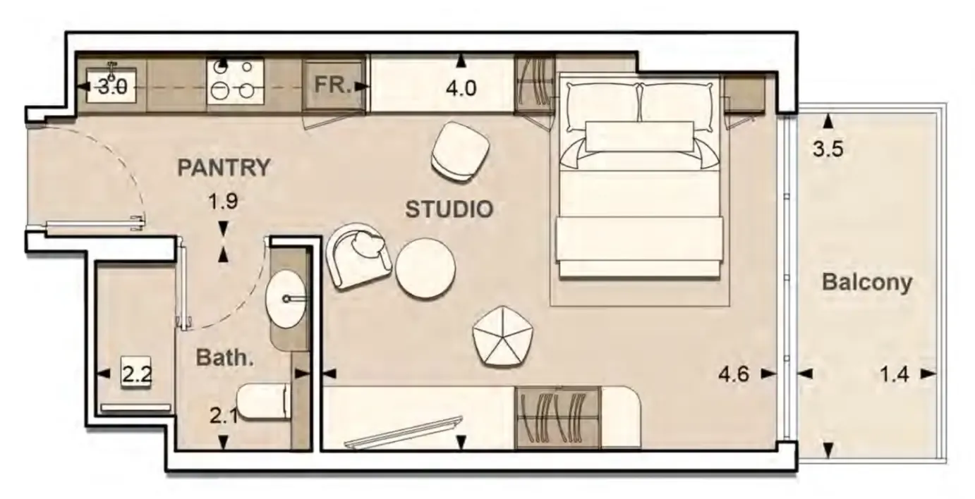 Lume Residences Studio floor plan, 377 sqft