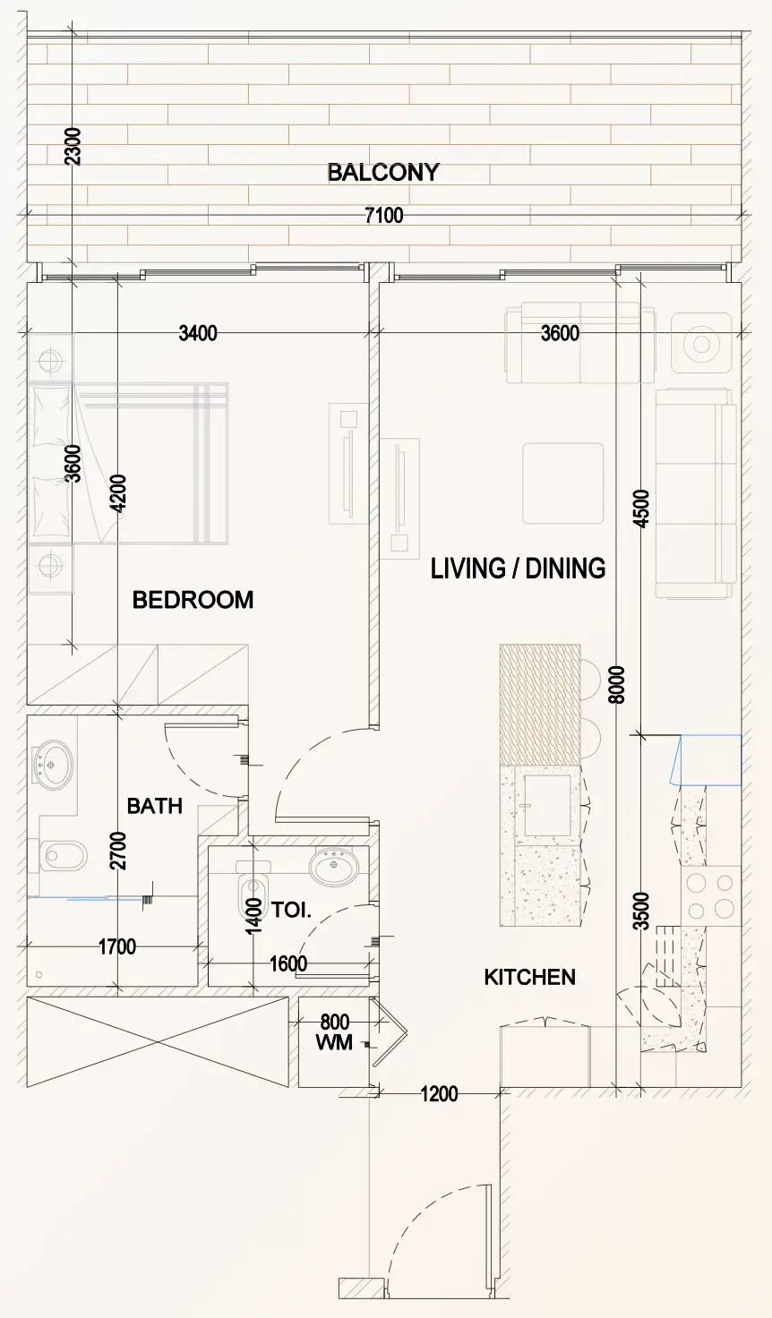Bling Avenue 1 1 bed floor plan, 832 sqft