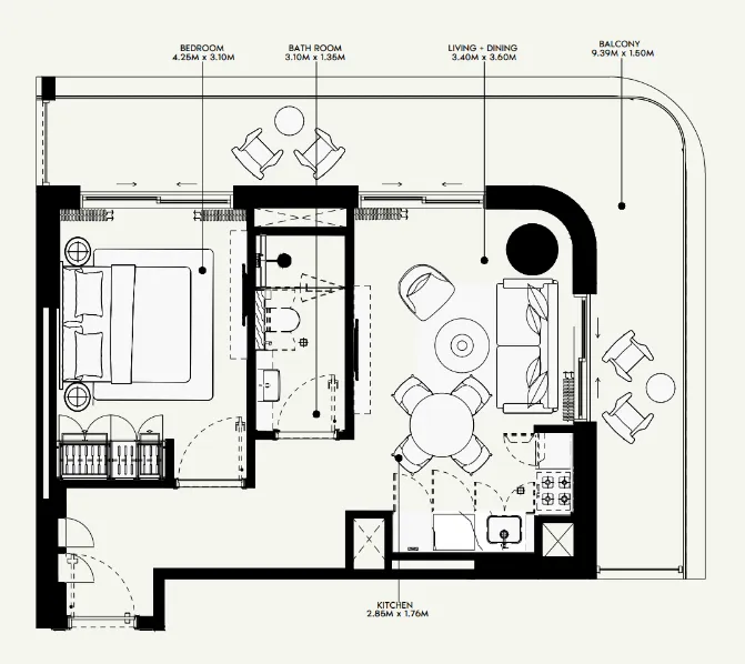 Azizi Venice 1 bed floor plan, 793 sqft