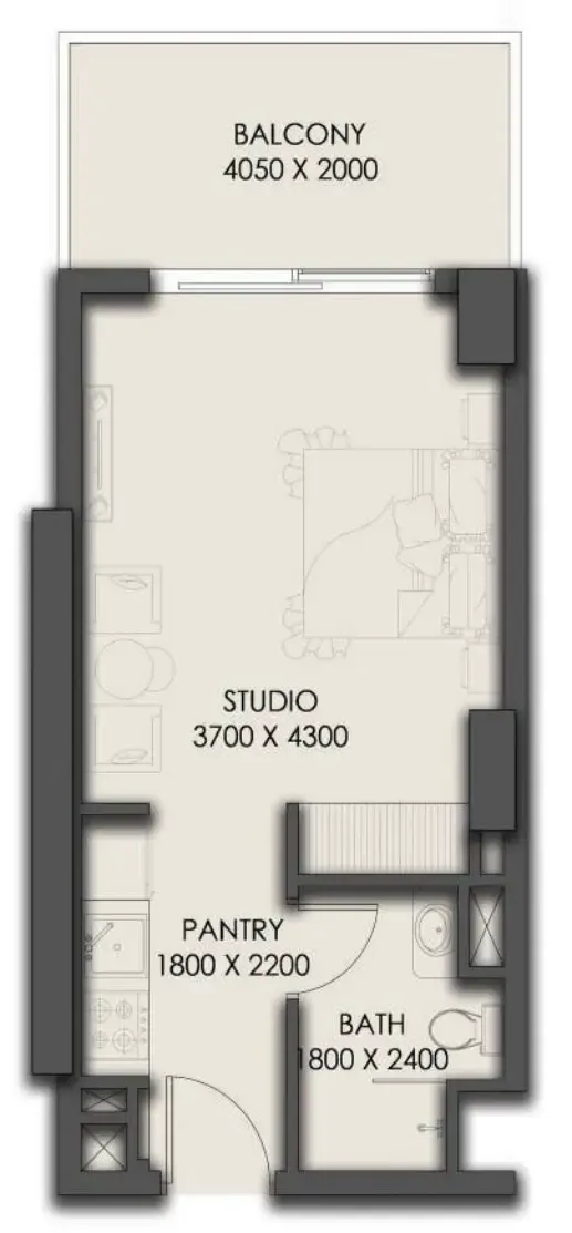 Park Residency Studio floor plan, 396 sqft