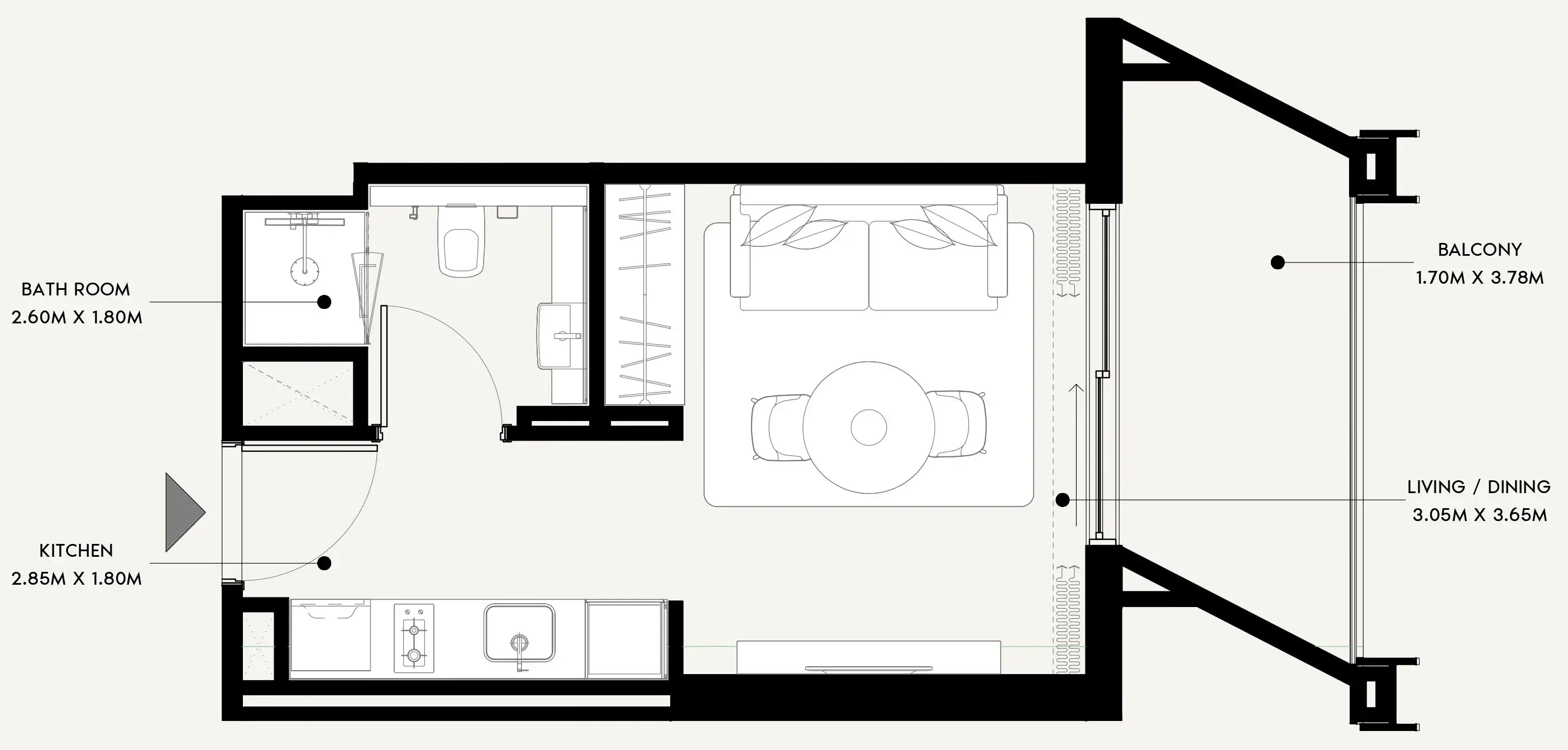 Azizi Venice Studio floor plan, 354 sqft