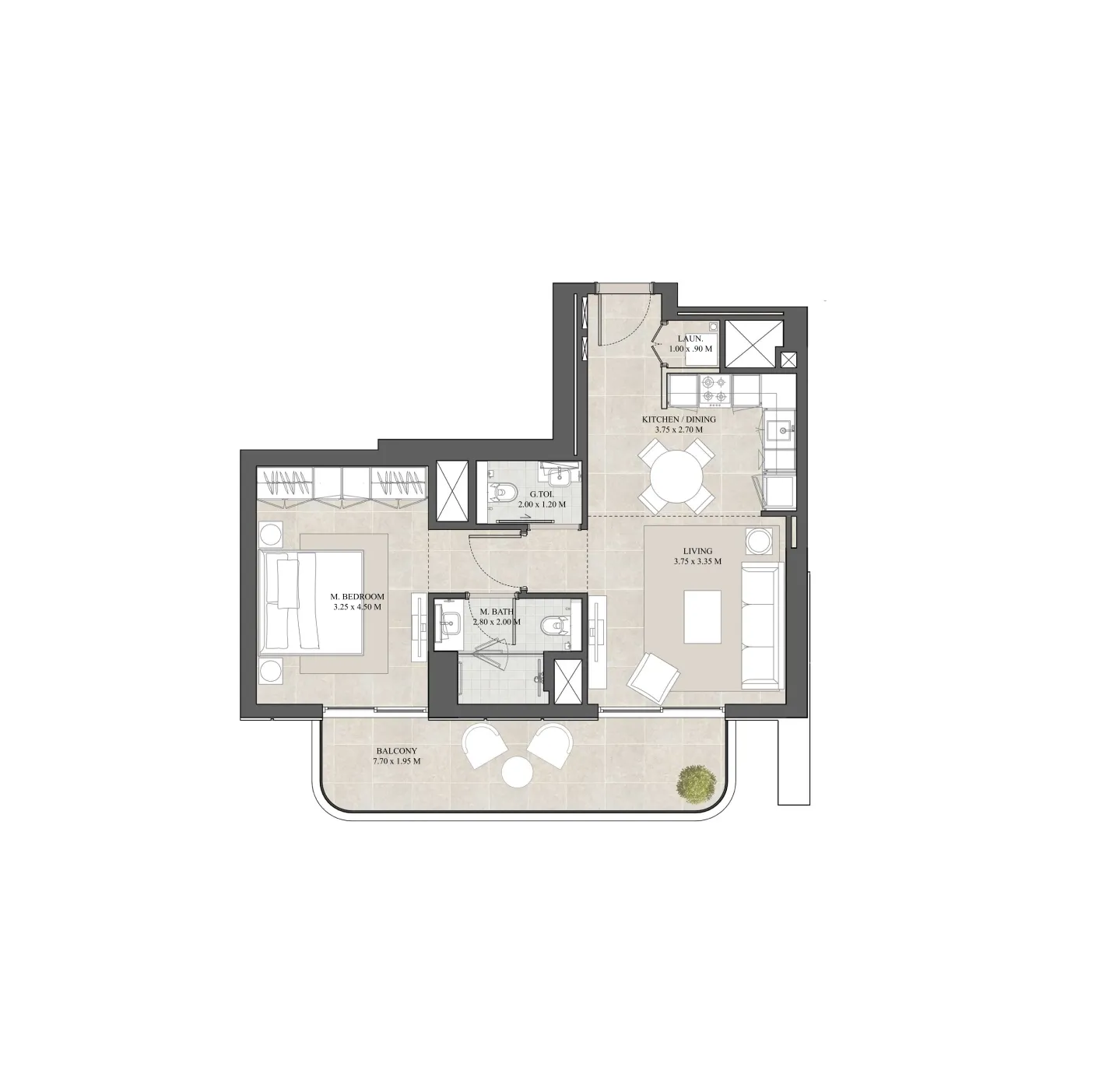 Hyde Residences 1 bed floor plan, 800 sqft