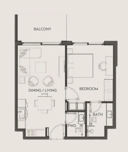 Hawa Residence 1 bed floor plan, 575 – 781 sqft