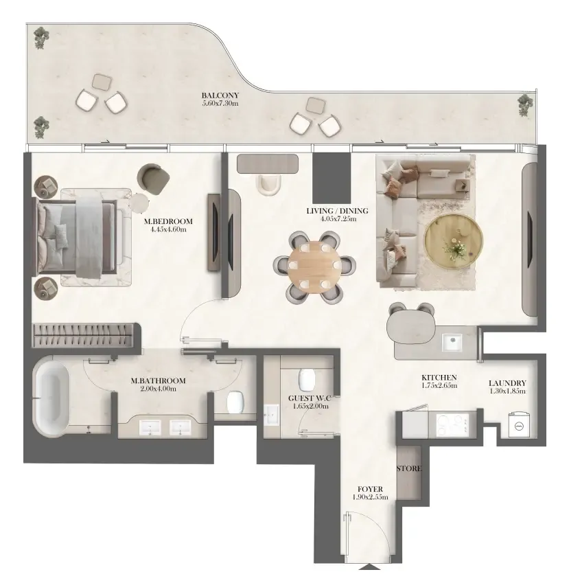 Jumeirah Residences at Al Maryah Island 1 bed floor plan, 1,240 sqft