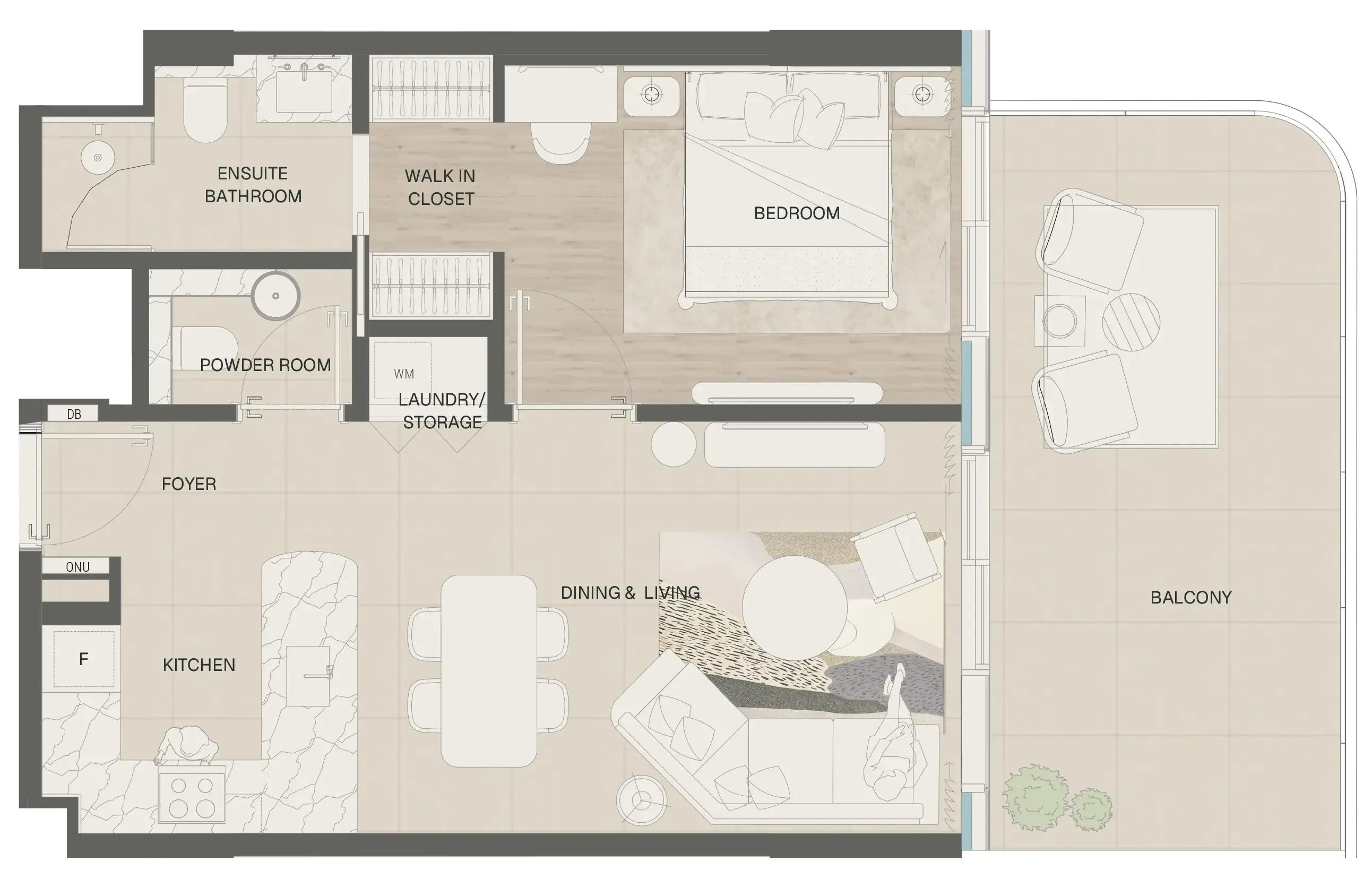 Mondrian Phases 1 and 2 1 bed floor plan, 865 sqft