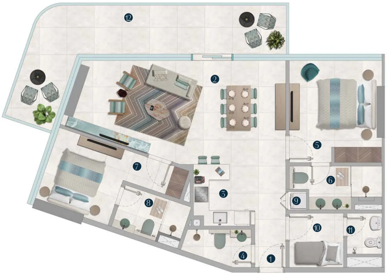 Octa Isle Interiors by Missoni 2 bed floor plan, 1,312 sqft